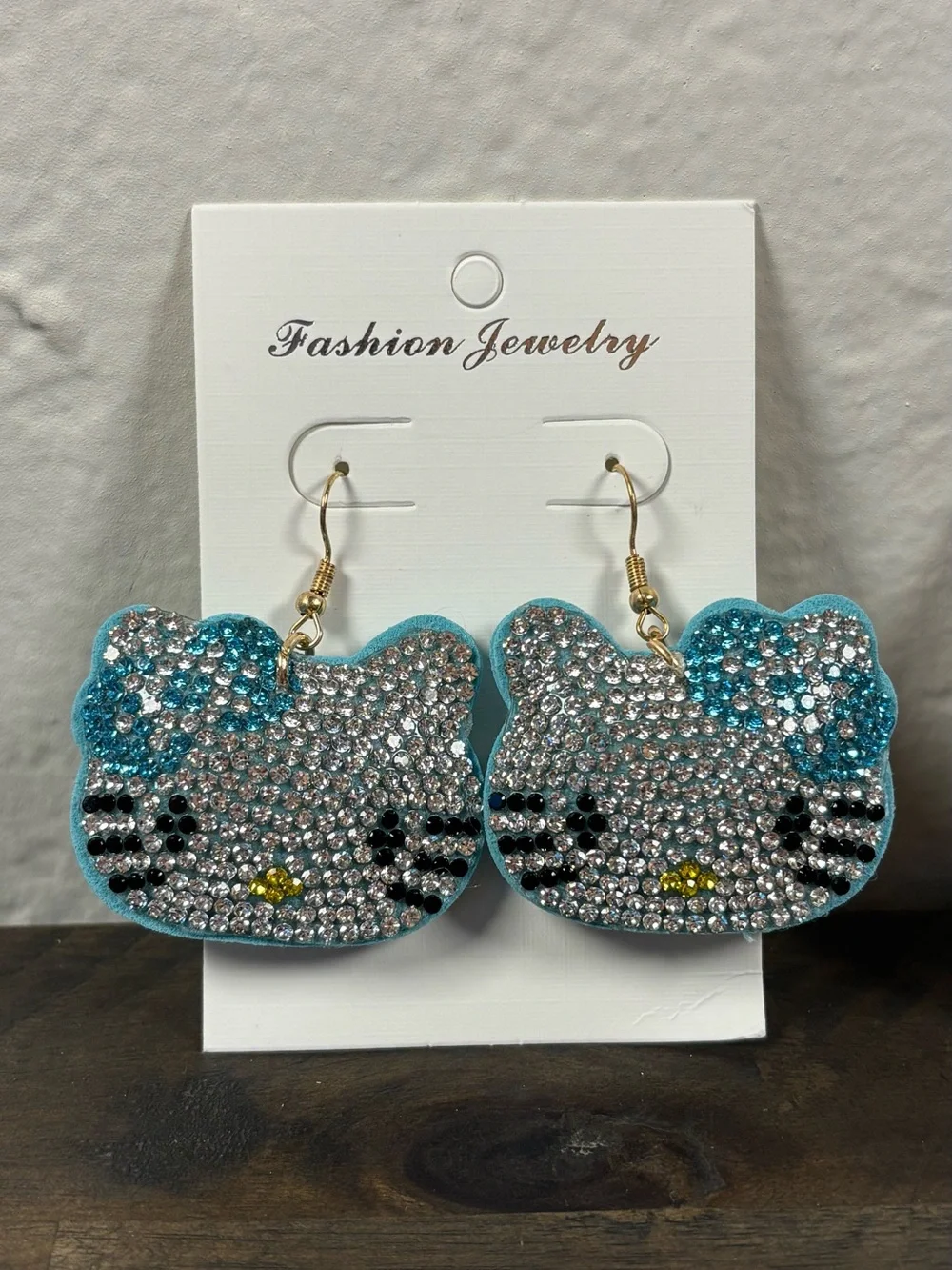 Fashion Jewelry Crystal Hello Kitty Style Dangle Earrings Blue Purple Bling